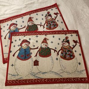 Holiday Tapestry Non Skid Floormats with Christmas Snowmen